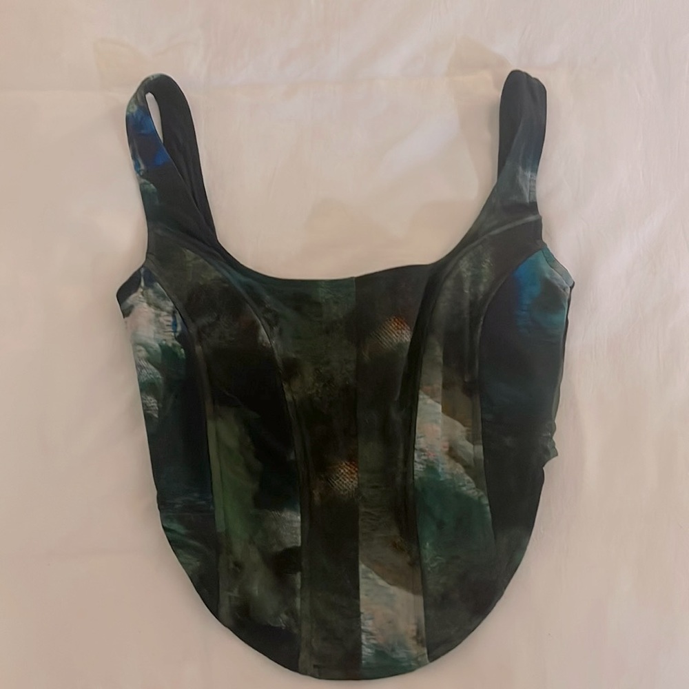 Peacock colored corset top